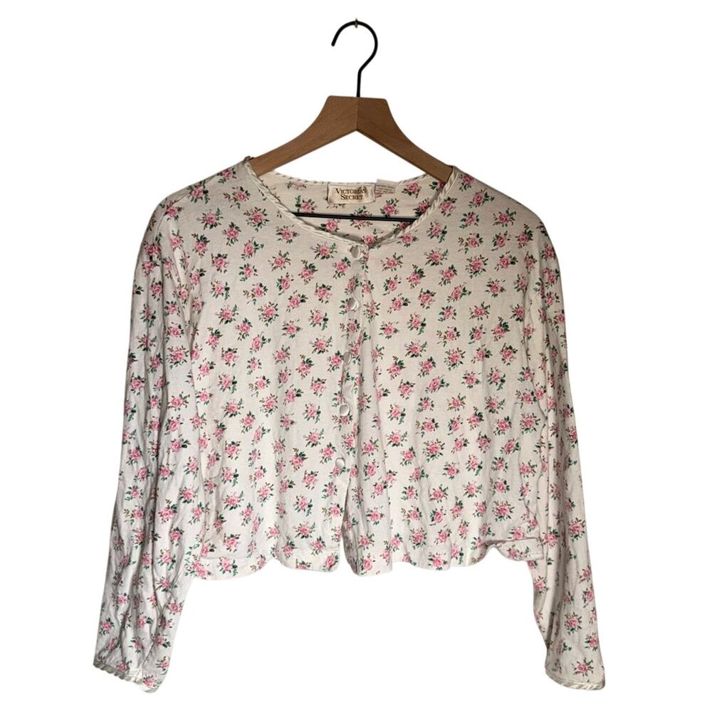 VINTAGE VICTORIA SECRET Ditsy Floral Cotton Cottagecore cropped cardigan M